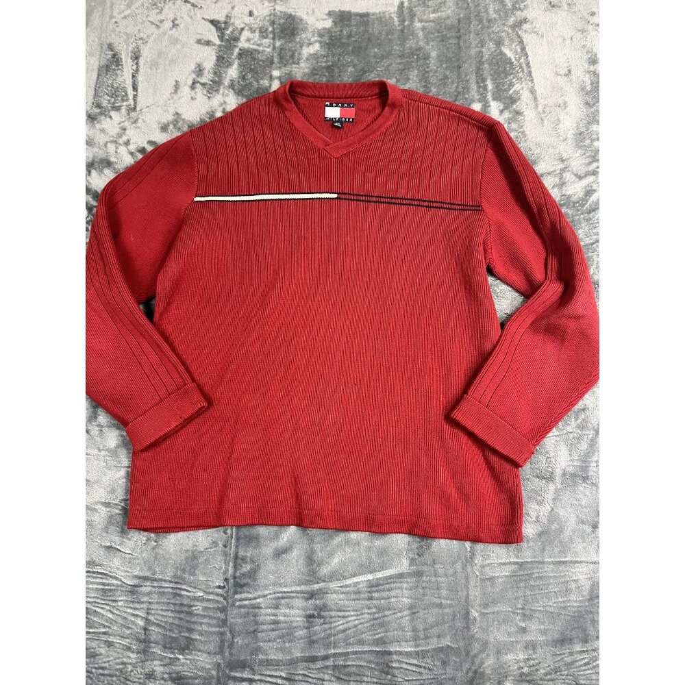 Tommy Hilfiger Red Pullover Sweater L/G Cotton Long Sleeve Mens Casual